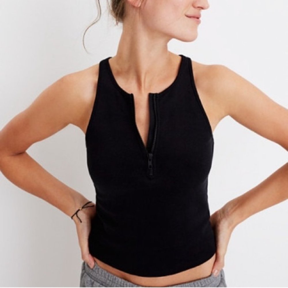 Madewell Black Half Zip Crop Top